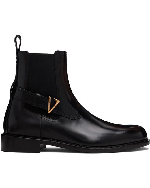 Versace Black V Leather Chelsea Boots for men