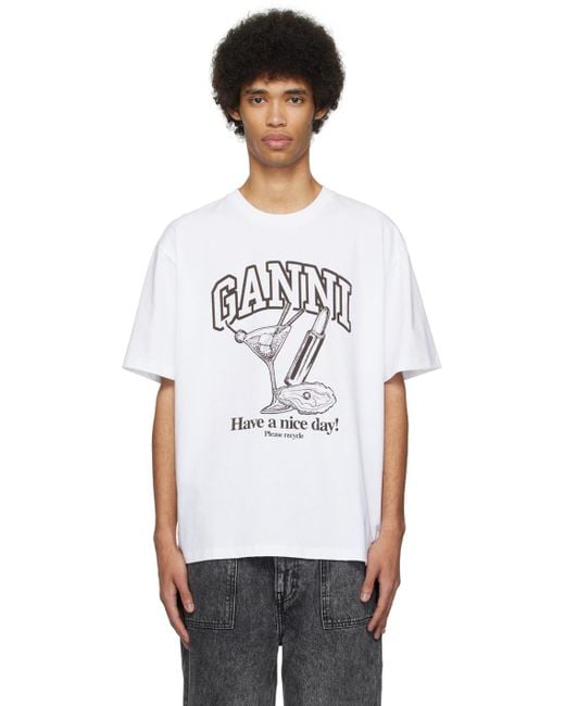【関税&送料込】Ganni White Cotton T-Shirt Ganni White Cocktail T-shirt for Men | Lyst Canada