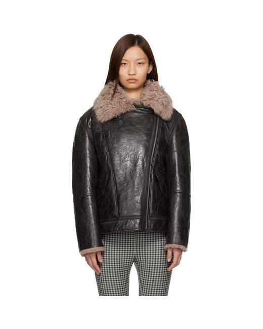 Acne Black Leather Shearling Jacket