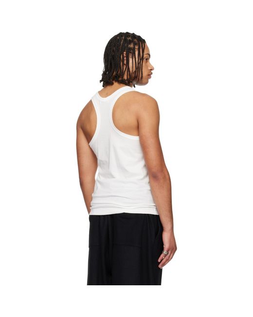 Yohji Yamamoto White Off- Single Jersey V Neck Tank Top for men