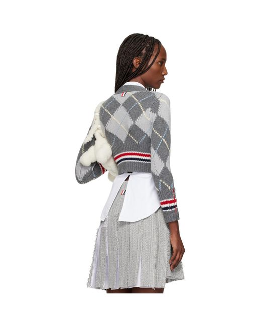 Thom Browne Multicolor Argyle Intarsia Merino Wool Shrunken Cardigan