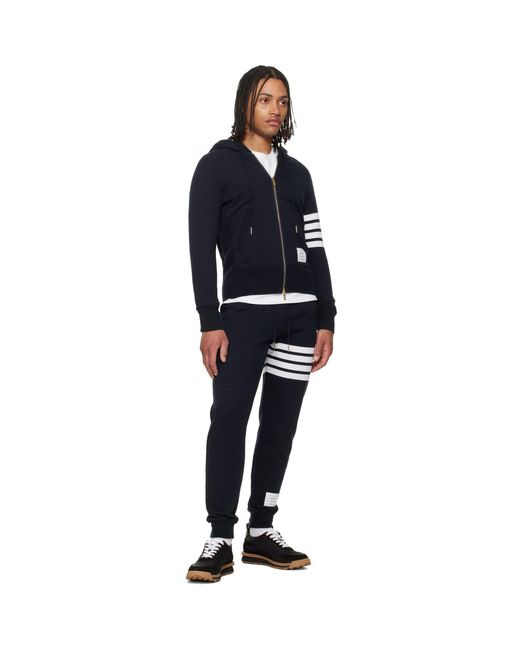 Thom Browne Blue Classic Loopback 4-Bar Zip-Up Hoodie for men
