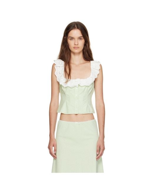 GUIZIO Green Gingham Paloma Lace Top