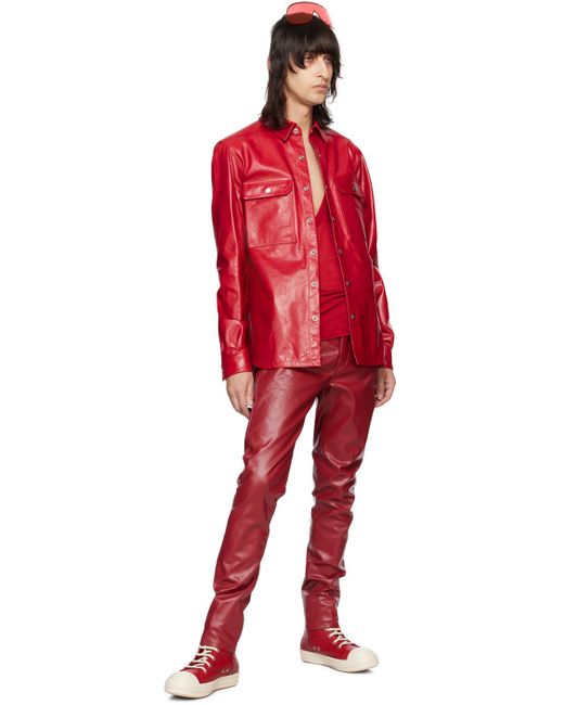 Rick Owens Red Outershirt Leather Jacket for men