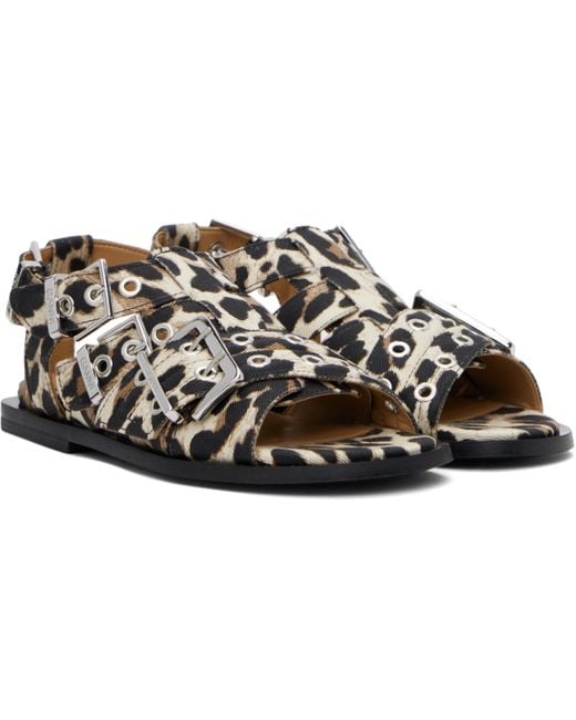 Ganni Black Feminine Buckle Strap Denim Sandals