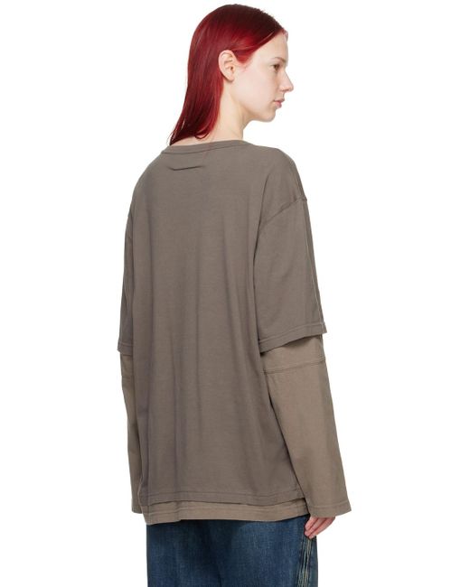 MM6 by Maison Martin Margiela Brown Taupe Layered Long Sleeve T-Shirt
