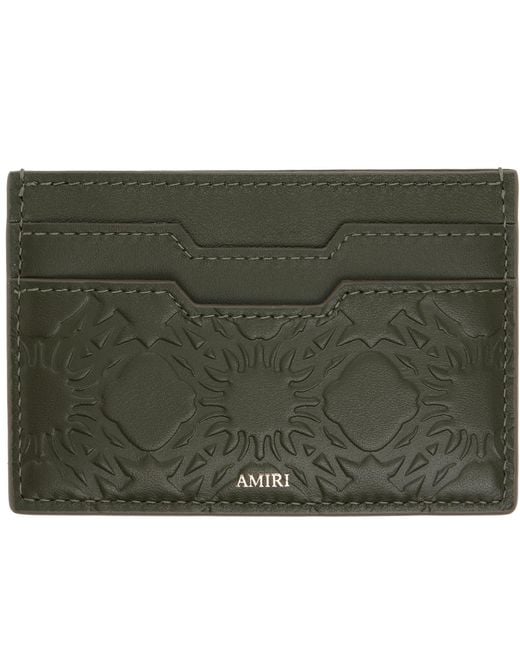 Amiri Green Khaki 'Ma' Quad Leather Card Holder for men