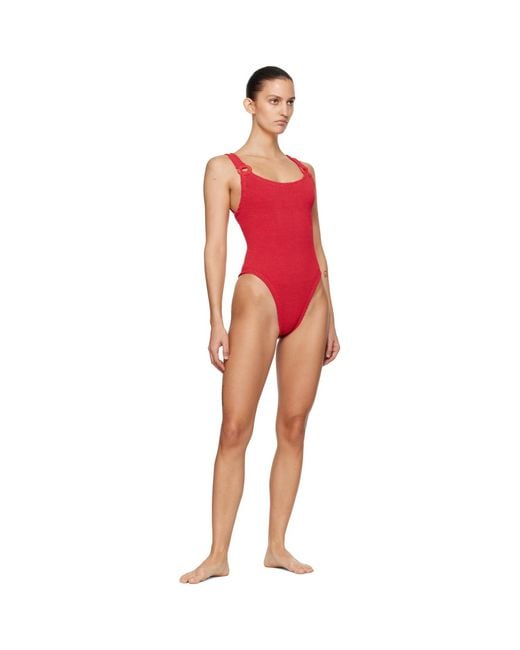 Hunza G Red Tonal Hoops Domino Swimsuit