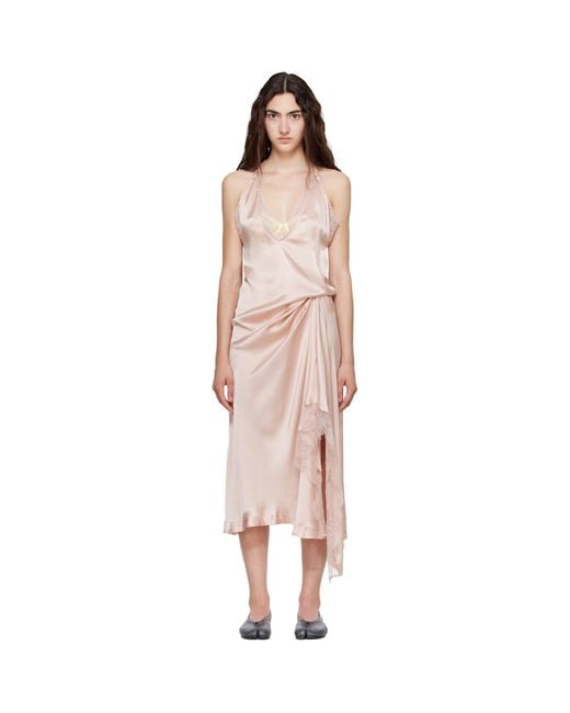 Maison Margiela Pink Lace Slip Midi Dress