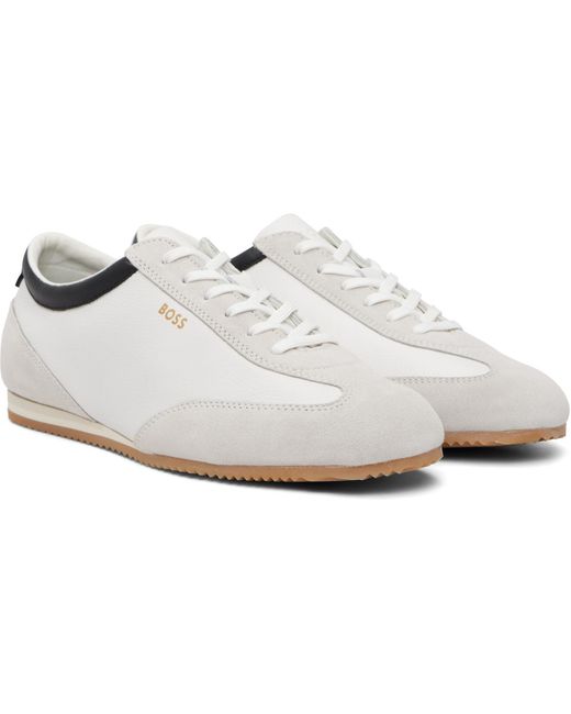 Boss White Leather & Suede Trim Sneakers for men