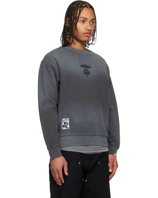 Pull Molletonné Gris À Logos Moonface Et À Col Ras Du Cou Aape By A Bathing Ape pour homme en coloris Gray