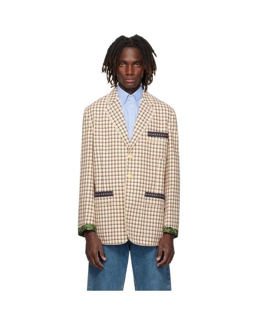 Valentino Natural Check Pattern Single-Breasted Cotton Blazer for men