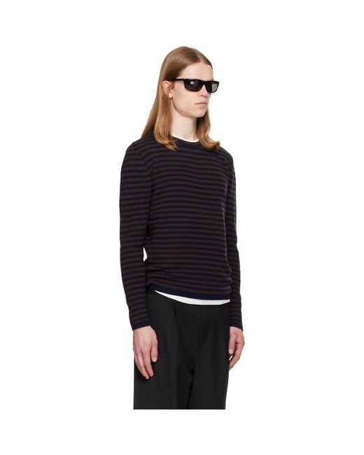 TONYWACK Black Merino Wool Essential Stripe Sweater for men