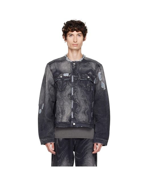 CAMPERLAB Gray Distorted Print Distressed Denim Jacket for men