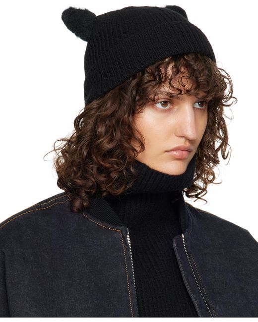 Marni Black Wool & Mohair Ears Beanie