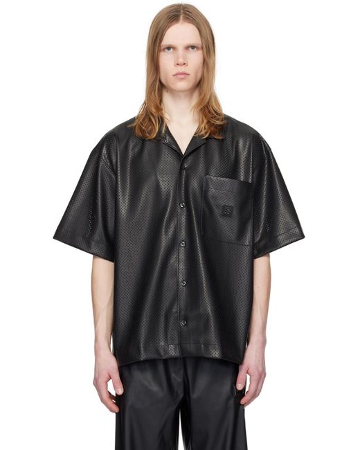 HUGO Black Perforated Faux-leather Shirt for men