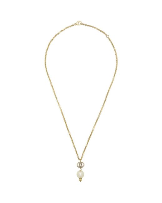Gucci Gold Interlocking G Pearl Necklace in Metallic - Lyst