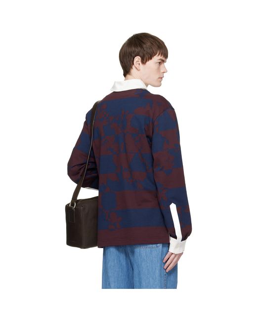 Dries Van Noten Blue Burgundy Jacquard Polo for men