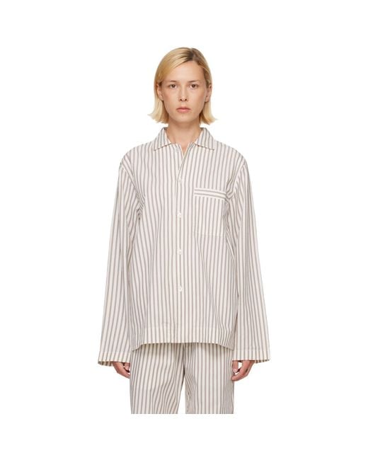 Tekla White Off- & Poplin Long-Sleeved Pyjama Shirt