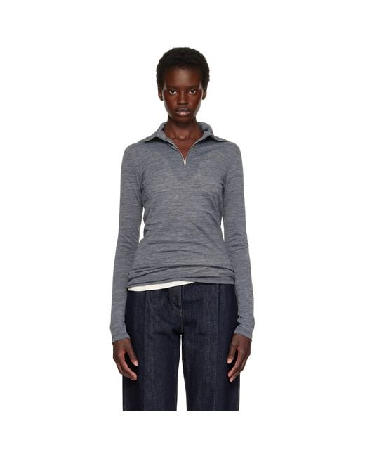 Jil Sander Gray Wool Half Zip Polo
