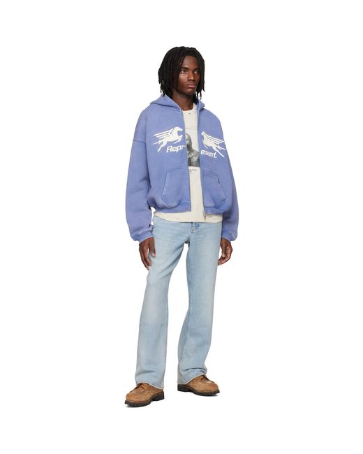 Represent Blue Zip Through Hoodie for men