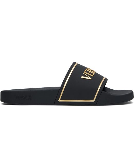 Sandales À Enfiler Noir Et Doré À Logo Versace pour homme en coloris Black