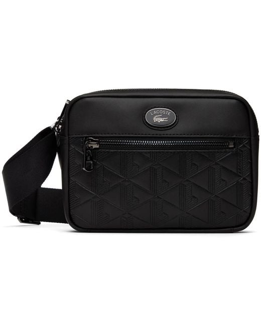 Lacoste Black Leather Monogram Shoulder Bag for men