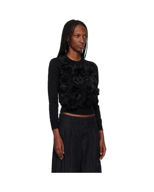 Comme des Garçons Black Lambswool Jersey X Flower Embroidery Crewneck Sweater