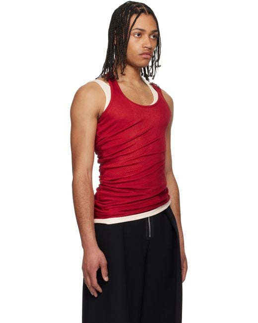 Jean Paul Gaultier Red Off- 'The Draped Double' Tank Top for men