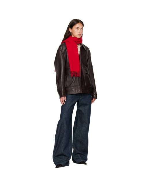 Jil Sander Red Slim Wool Scarf