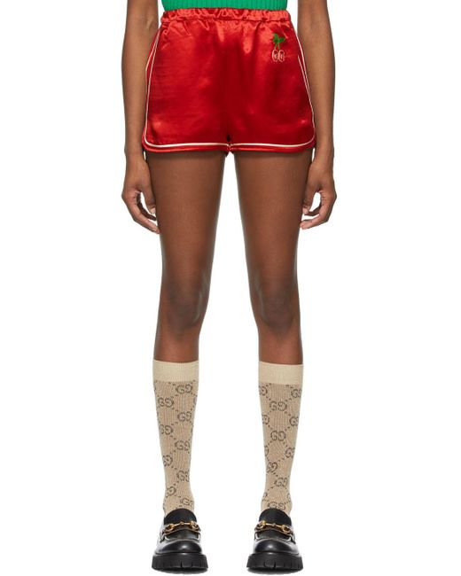 Gucci Red Satin gg Cherry Shorts