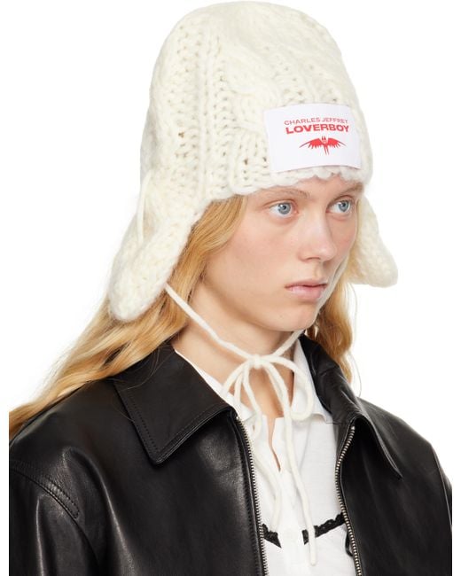 Charles Jeffrey ホワイト Chunky Aviator ビーニー Black