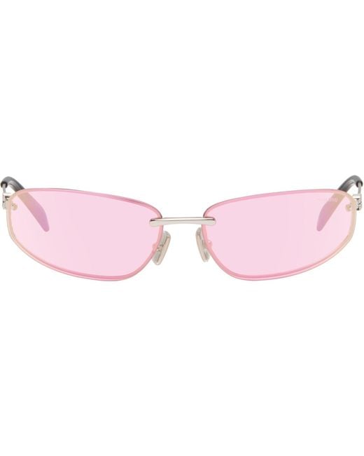 Miu Miu Pink Rimless Metal Oval Sunglasses