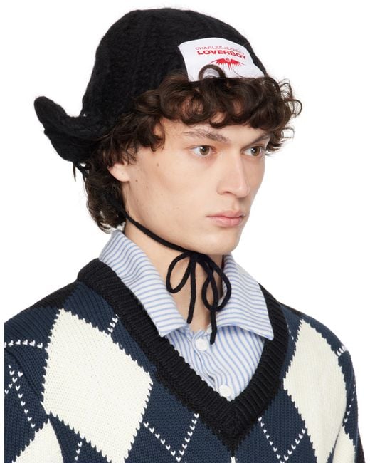 Charles Jeffrey Black Chunky Aviator Beanie for men