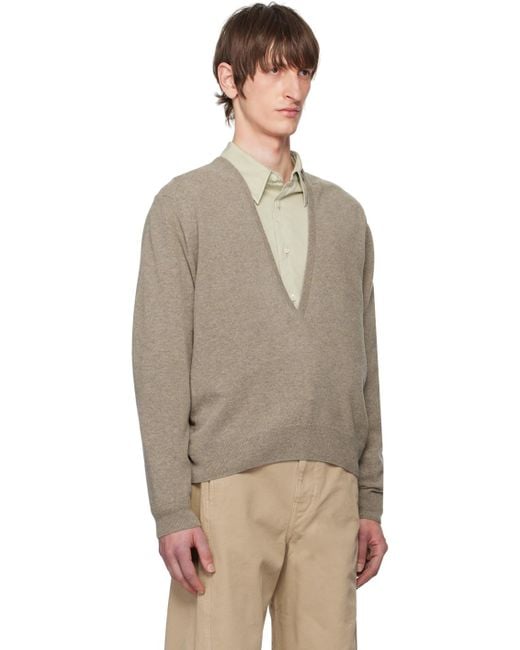 Lemaire Multicolor Beige Deep V-neck Sweater for men