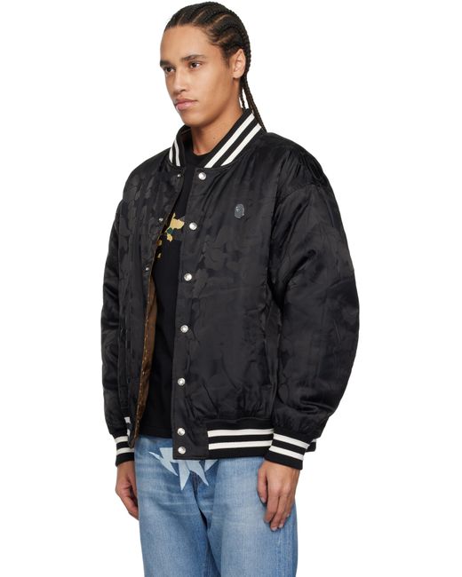 A Bathing Ape Black Abc Camo Jacquard Reversible Bomber Jacket for men