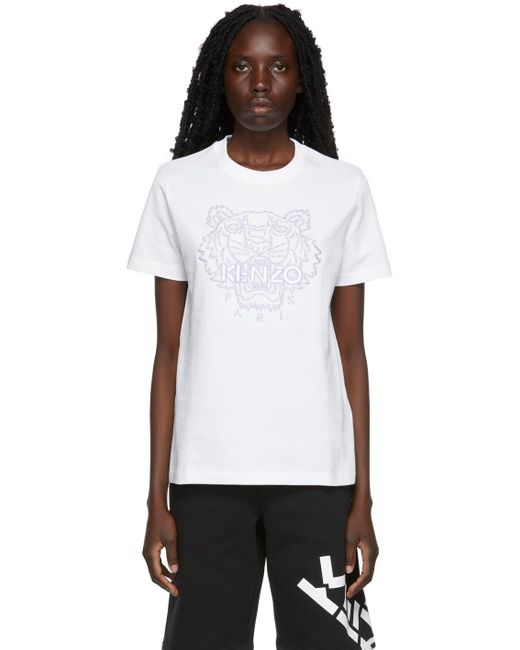 KENZO Cotton White & Purple Tiger Logo T-shirt | Lyst