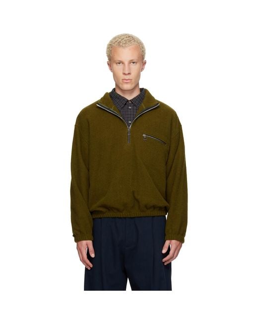Rier Green Khaki Polar Fleece Sweater for men