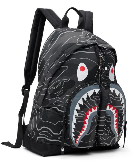 A Bathing Ape Layered Line Camo Shark Backpack in Black for Men | Lyst UK