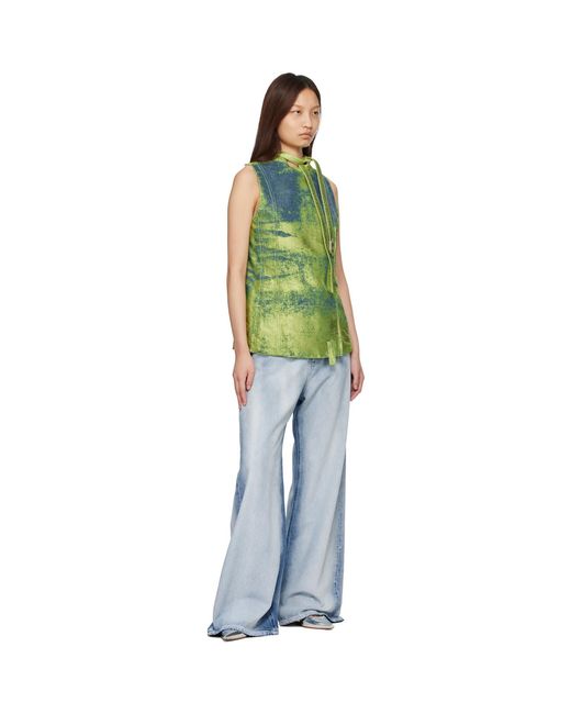 DIESEL Green Belted Satin Denim Vest