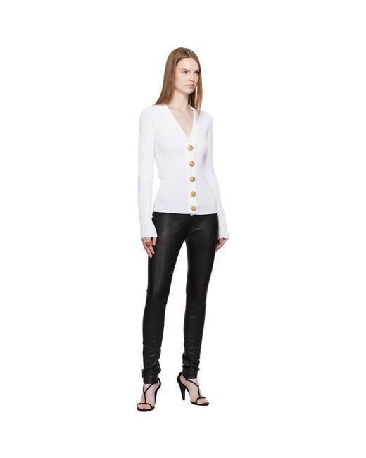 Balmain White Buttoned V-Neck Light Knit Cardigan