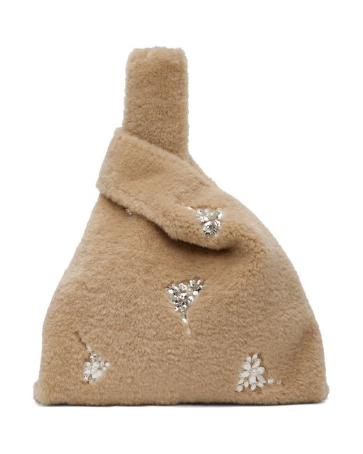 Simone Rocha Natural Embellished Faux Fur Shopper Tote