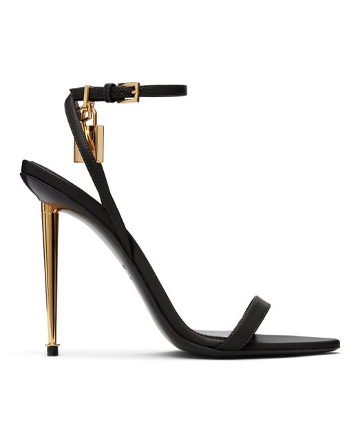 Tom Ford Black Shiny Padlock Pointy Naked Heeled Sandals