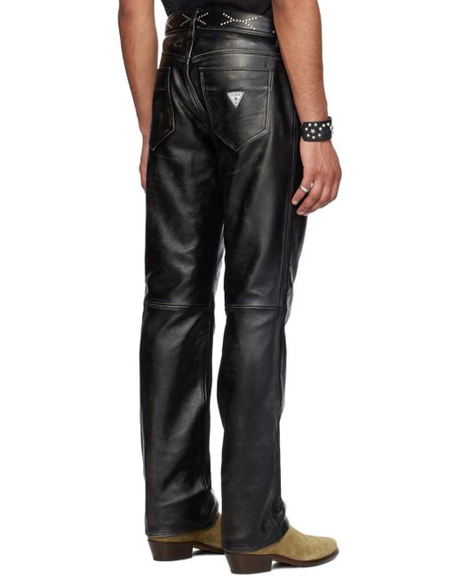 Guess USA Black Flare Leather Pants for men