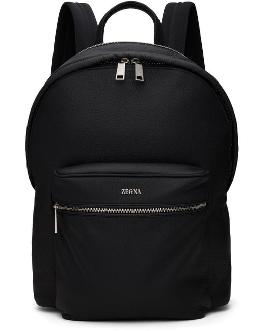Zegna Black Deerskin Hoodie Backpack for men