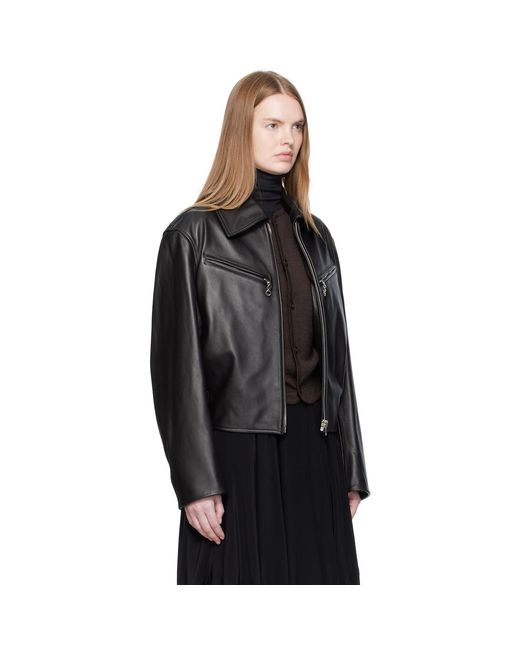 Lemaire Black Boxy Leather Blouson Jacket