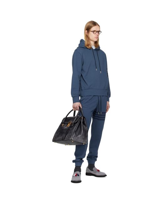 Thom Browne Blue Overdyed Solid Loopback 4 Bar Sweatpants for men