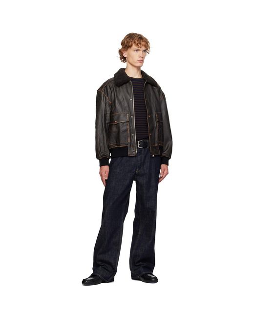 DUNST Black Detachable A-2 Leather Jacket for men