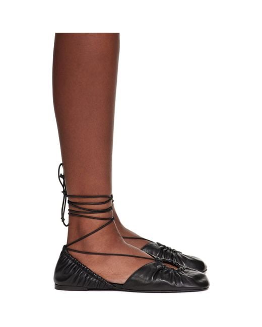 Lanvin Brown Mesure Lace-Up Leather Ballerina Flats