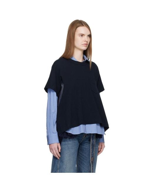 Sacai Black Light Weight Denim & Cotton Jersey T-Shirt